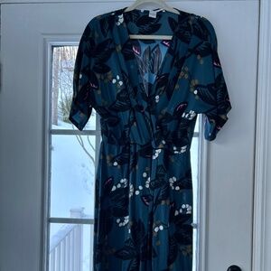 EUC Diane Von Furstenberg Genevieve Blue Floral Print Dress Faux Wrap Silk Sz 12